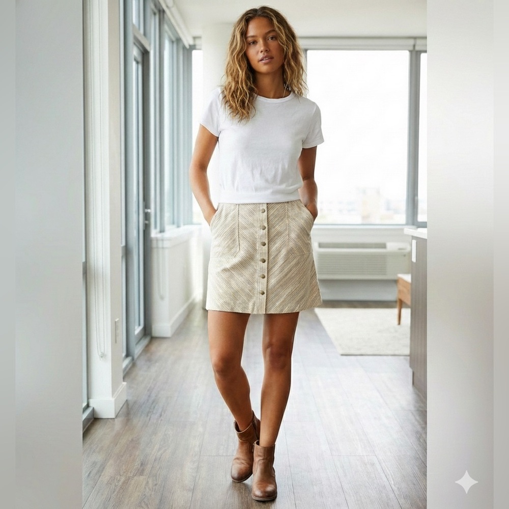 Anthropologie Pilcro & The Letterpress A-Line Skirt 100 Cotton Pockets Stripped